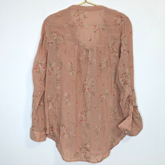 fig and flower Large Dusty Rose Floral Embroidered Long Sleeve Button Down Shirt - Picture 7 of 10